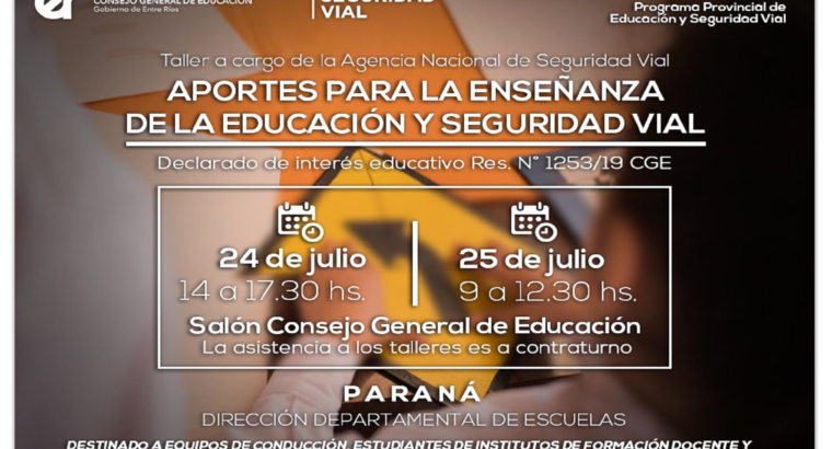 Se brindará una capacitación sobre educación vial para docentes y estudiantes de profesorado en Paraná