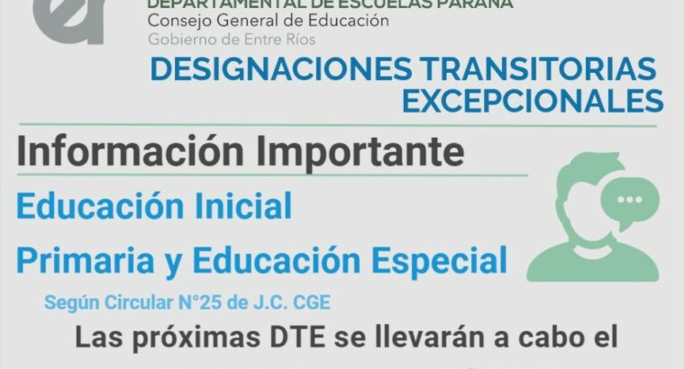 Dptal Paraná – Comunicado –  DTE Educación Inicial Primaria y Educación Especial