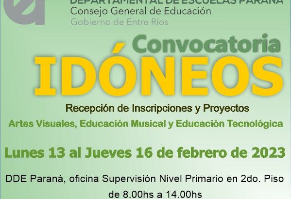DDE Pná – Convocatoria IDÓNEOS – Artes Visuales – Educación Musical -Educación Tecnológica
