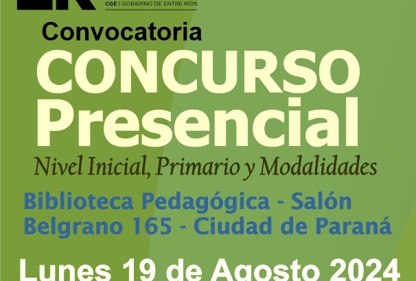 Dptal Paraná – Convocatoria Concurso Cargos de Mayor Jerarquía e Ingreso – 19 de Agosto 2024 – Nivel Inicial – Nivel Primario y Modalidades