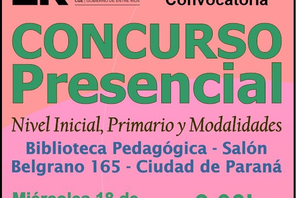 Dptal Paraná – Convocatoria Concurso Cargos de Mayor Jerarquía e Ingreso – 18 de Septiembre 2024 – Nivel Inicial – Nivel Primario y Modalidades