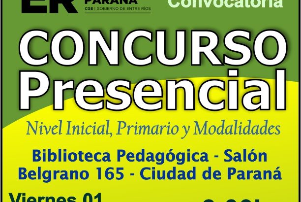 Dptal Paraná – Convocatoria Concurso Cargos de Mayor Jerarquía e Ingreso – 01 de Noviembre 2024 – Nivel Inicial – Nivel Primario y Modalidades