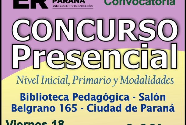 Dptal Paraná – Convocatoria Concurso Cargos de Mayor Jerarquía e Ingreso – 18 de Octubre 2024 – Nivel Inicial – Nivel Primario y Modalidades