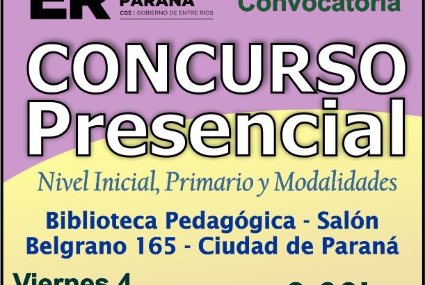 Dptal Paraná – Convocatoria Concurso Cargos de Mayor Jerarquía e Ingreso – 04 de Octubre 2024 – Nivel Inicial – Nivel Primario y Modalidades