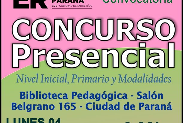 Dptal Paraná – Convocatoria Concurso Cargos de Mayor Jerarquía e Ingreso – 04 de Noviembre 2024 – Nivel Inicial – Nivel Primario y Modalidades