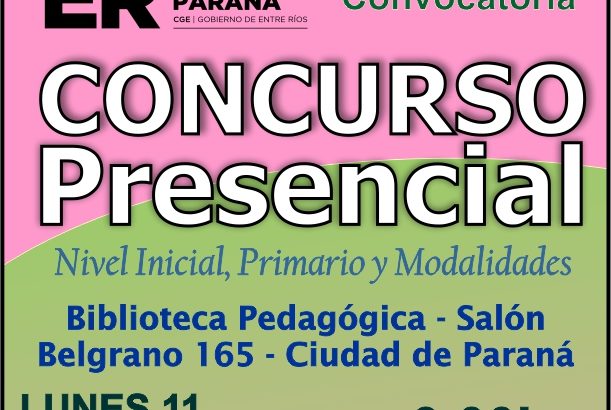 Dptal Paraná – Convocatoria Concurso Cargos de Mayor Jerarquía e Ingreso – 11 de Noviembre 2024 – Nivel Inicial – Nivel Primario y Modalidades