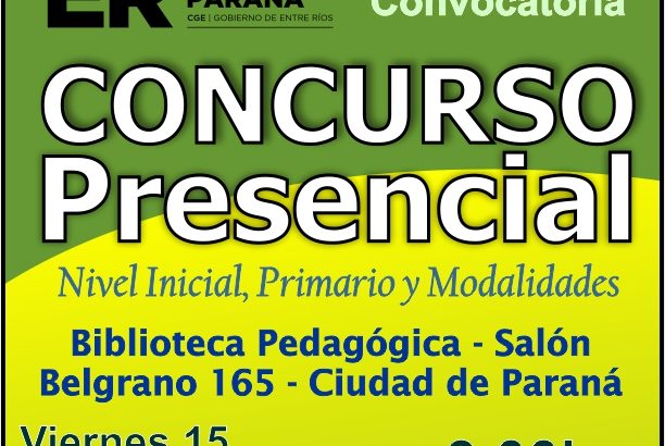 Dptal Paraná – Convocatoria Concurso Cargos de Mayor Jerarquía e Ingreso – 15 de Noviembre 2024 – Nivel Inicial – Nivel Primario y Modalidades