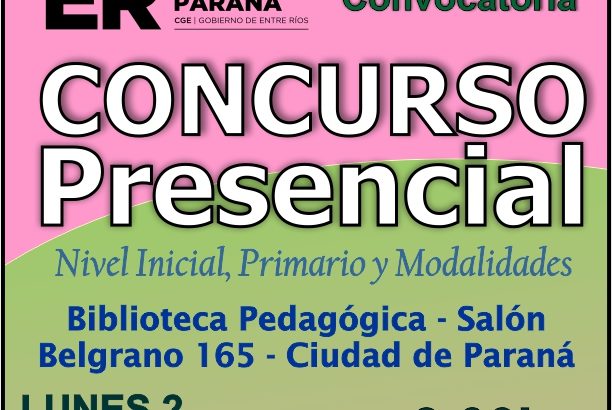 Dptal Paraná – Convocatoria Concurso Cargos de Mayor Jerarquía e Ingreso – 2 de Diciembre 2024 – Nivel Inicial – Nivel Primario y Modalidades