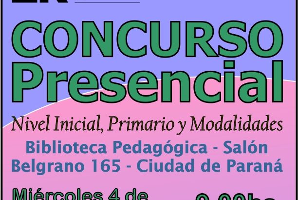 Dptal Paraná – Convocatoria Concurso Cargos de Mayor Jerarquía e Ingreso – 4 de Diciembre 2024 – Nivel Inicial – Nivel Primario y Modalidades