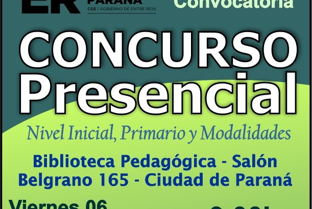 Dptal Paraná – Convocatoria Concurso Cargos de Mayor Jerarquía e Ingreso – 6 de Diciembre 2024 – Nivel Inicial – Nivel Primario y Modalidades