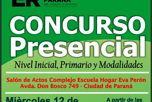 Dptal Paraná – Convocatoria Concurso Cargos de Mayor Jerarquía e Ingreso – 12 de Marzo 2025  – Nivel Inicial – Nivel Primario y Modalidades
